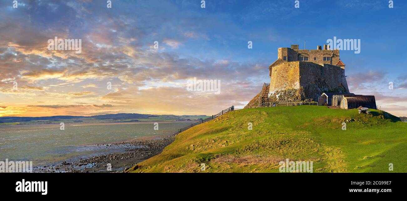 Lindisfarne Castle -16th Century castle at sunset, Holy Island, Lindisfarne, Northumberland, England Stock Photo