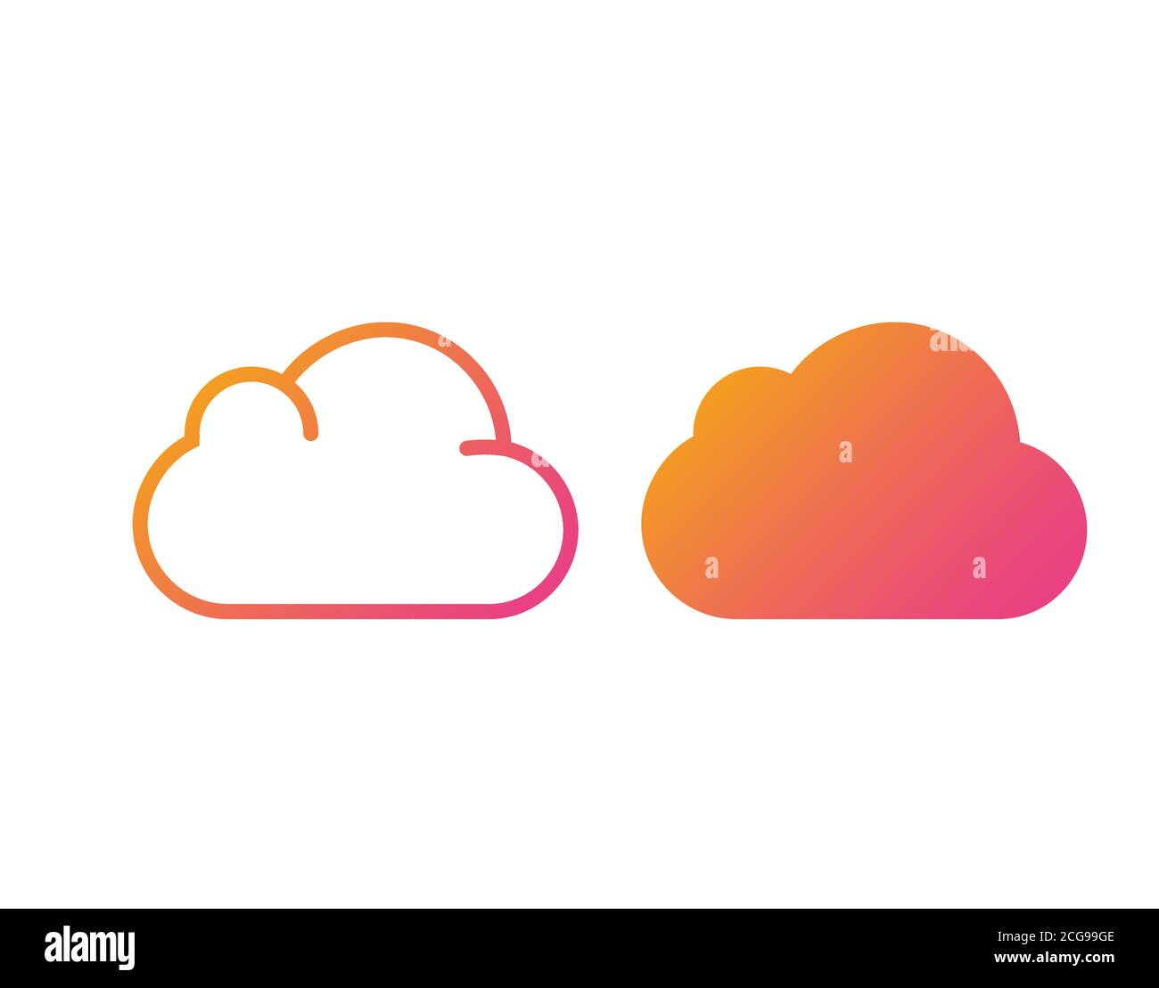 The isolated orange to pink vector colorful storage cloud thin line icon Stock Vector