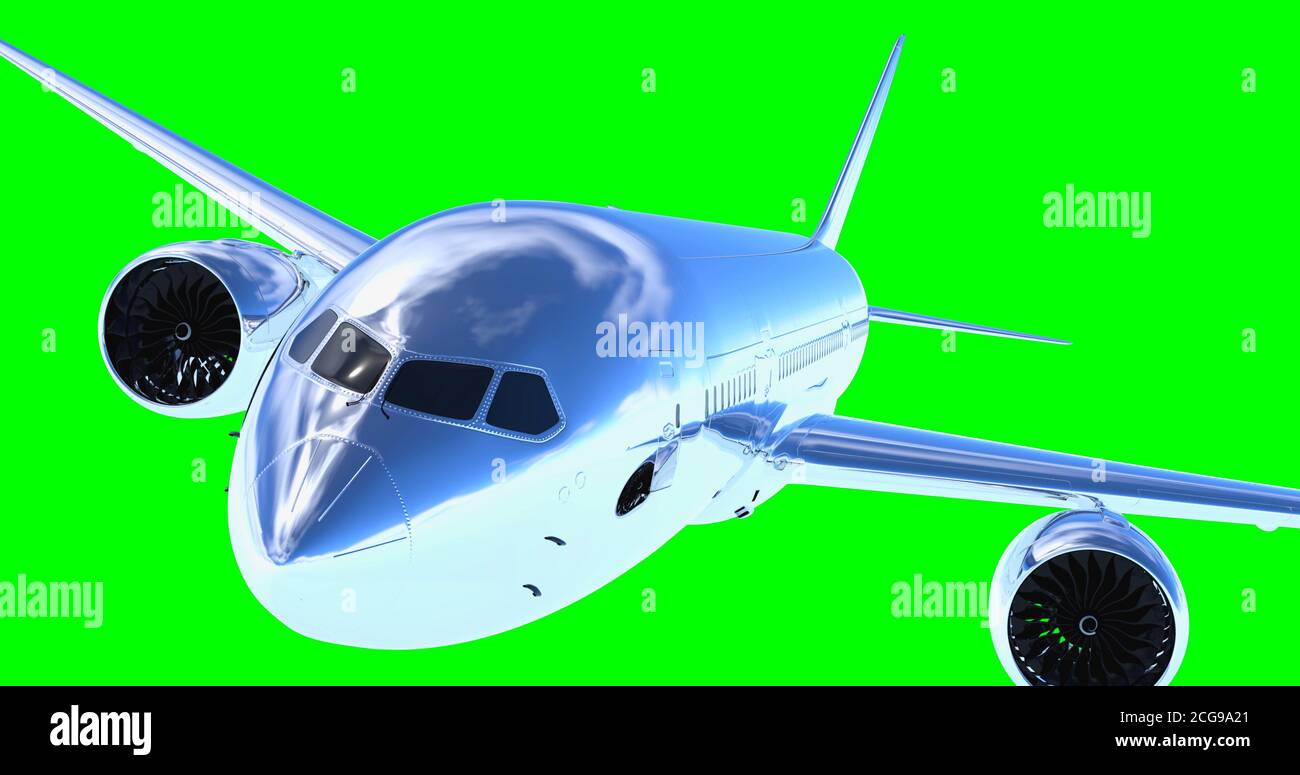 Flying a plane on a green screen. 3D render. Isolated Stock Photo - Alamy
