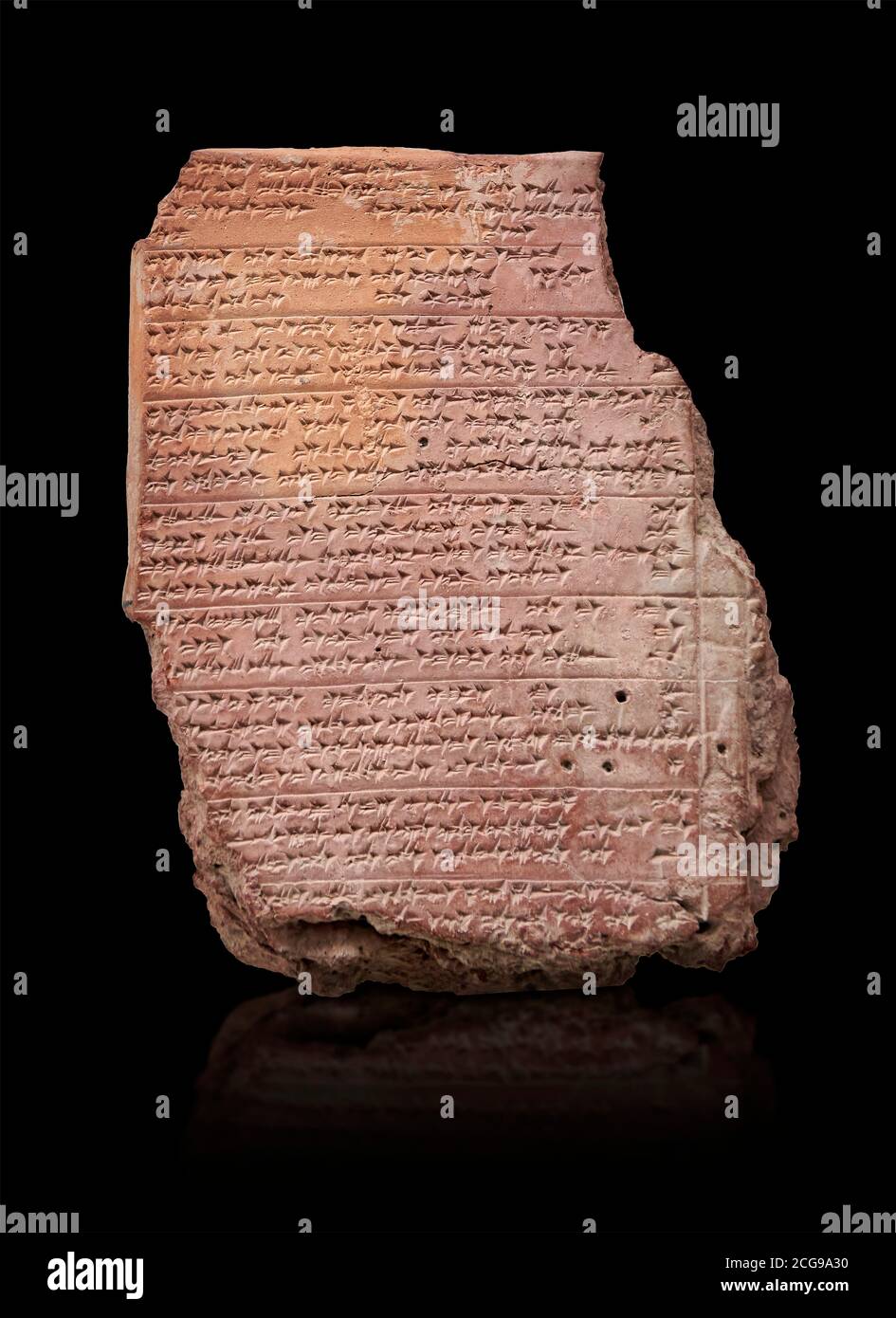 Hittite cuneiform clay tablet,  Hattusa, Hittite  Kingdom 1600-1200 BC, Bogazkale archaeological Museum, Turkey. Black background Stock Photo