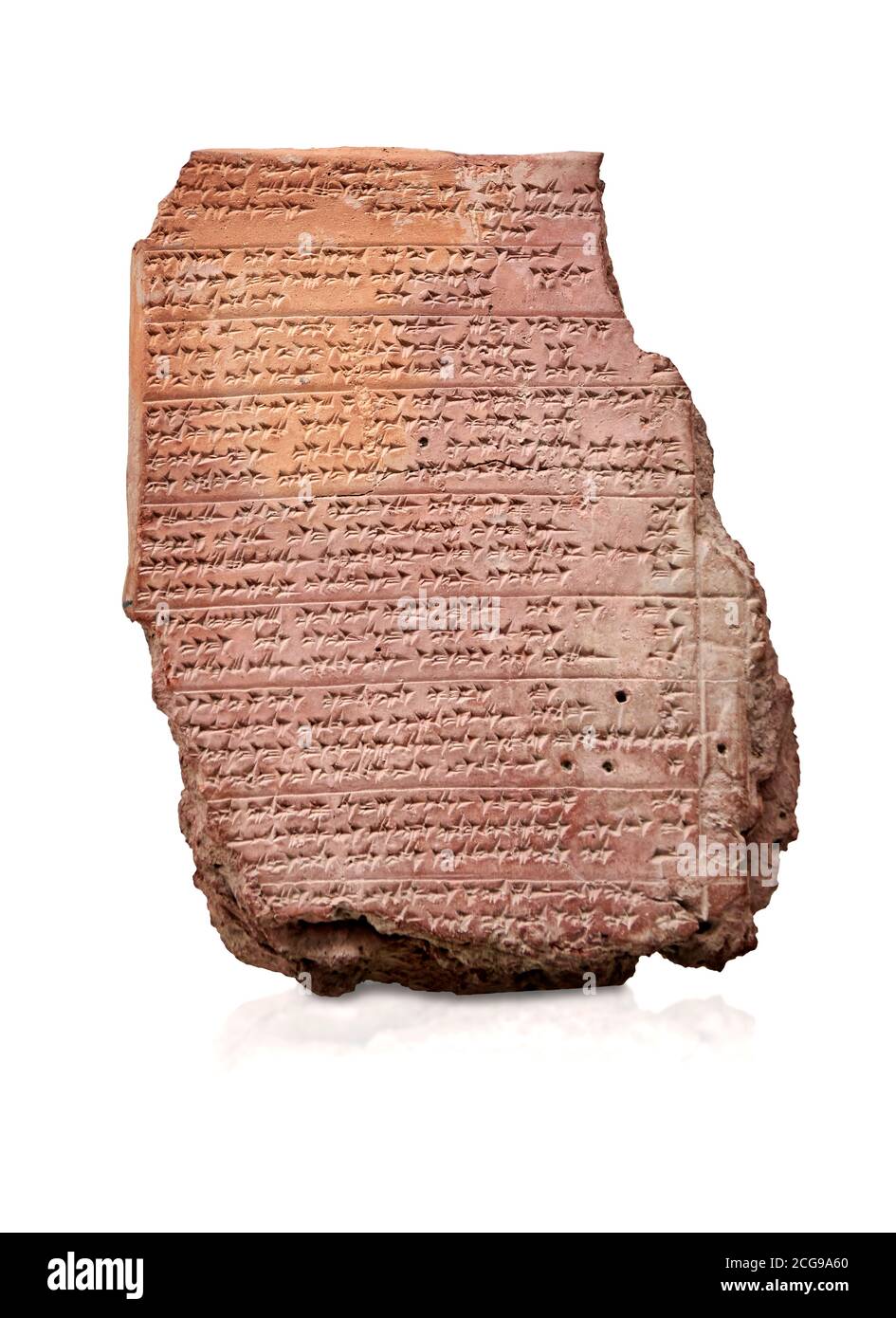 Hittite cuneiform clay tablet,  Hattusa, Hittite  Kingdom 1600-1200 BC, Bogazkale archaeological Museum, Turkey. White background Stock Photo