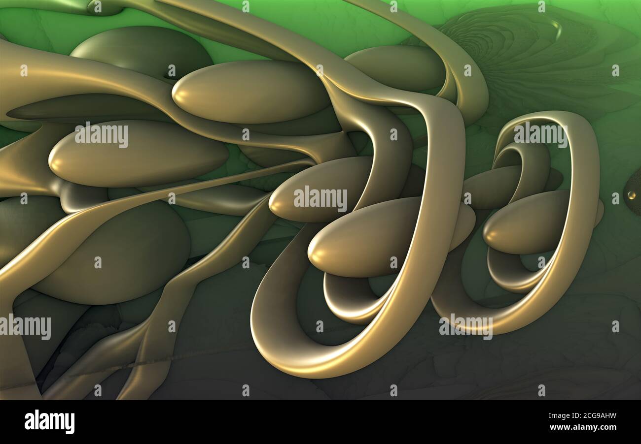 Abstract background 3D, fantastic gold shapes, interesting underwater