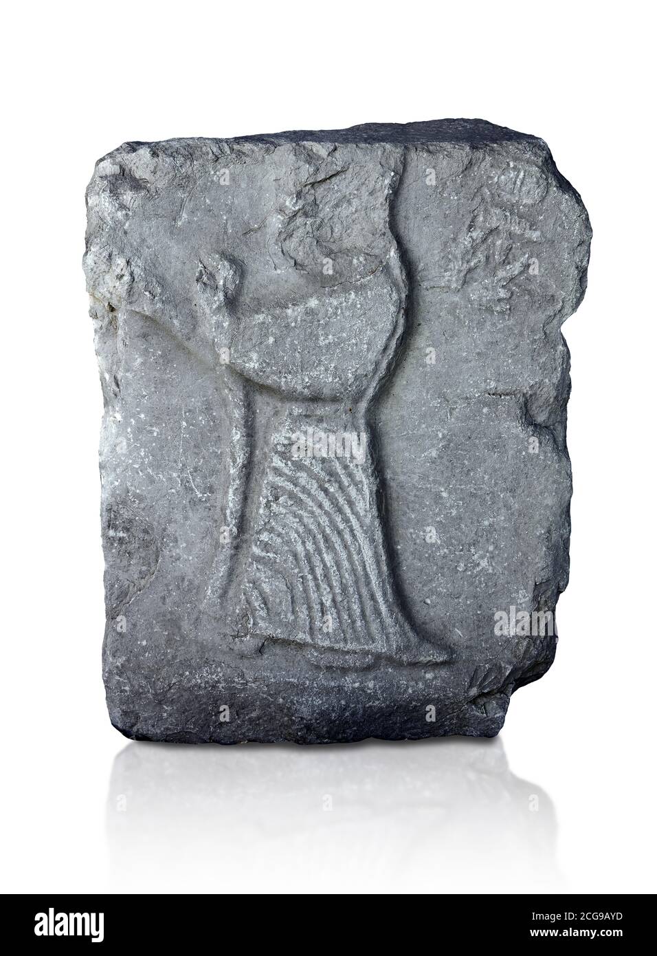 Hittite relief panel of the goddess Ishtar, Hittite capital Hattusa, Hittite New Kingdom 1450-1200 BC, Bogazkale archaeological Museum, Turkey. White Stock Photo