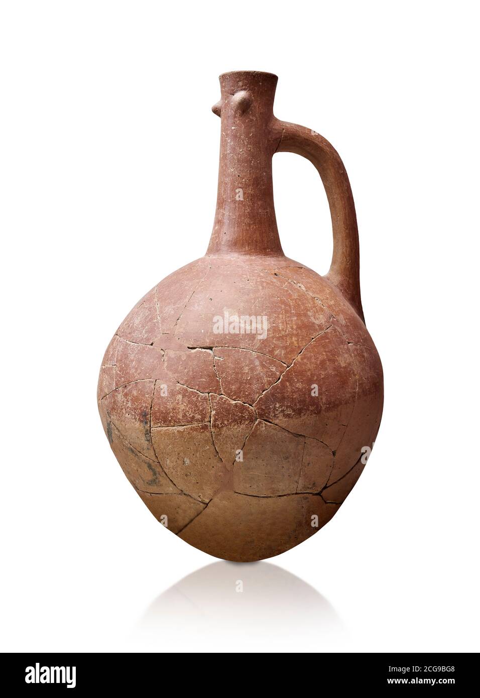 Hittite pottery jug with raised eyes from Hittite capital Hattusa, Hittite  Middle  Kingdom 1650-1450 BC, Bogazkale archaeological Museum, Turkey. Whi Stock Photo