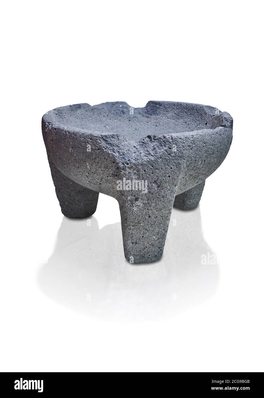 Hittite stone mortar for grinding grain from Hittite capital Hattusa, Hittite New Kingdom 1650-1450 BC, Bogazkale archaeological Museum, Turkey. White Stock Photo