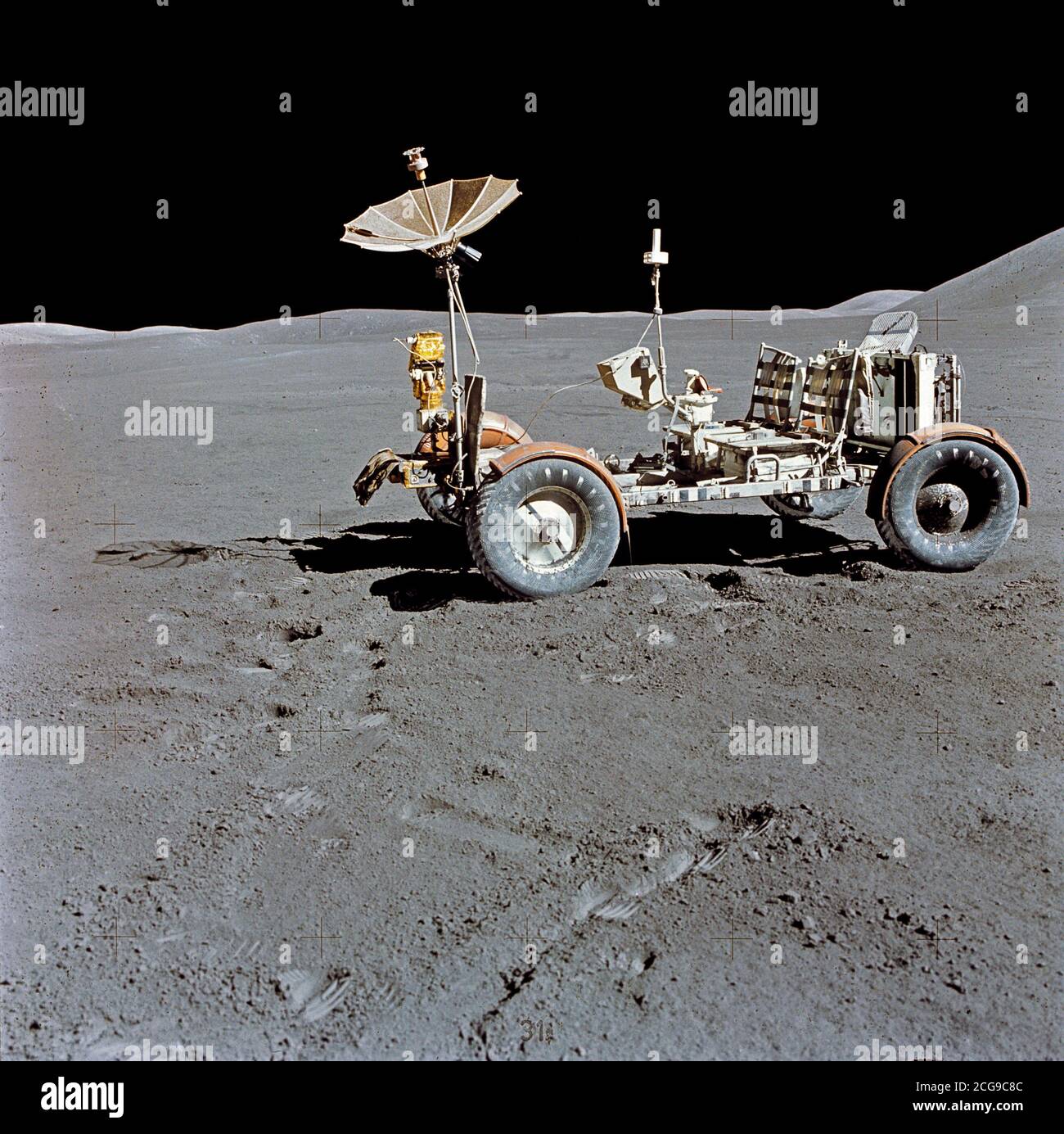 (31 July-2 Aug. 1971) --- The Lunar Roving Vehicle (LRV) is ...
