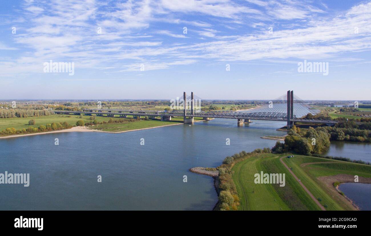 Aerial view on the Martinus Nijhoffbrug, Zaltbommel. Netherlands Stock Photo