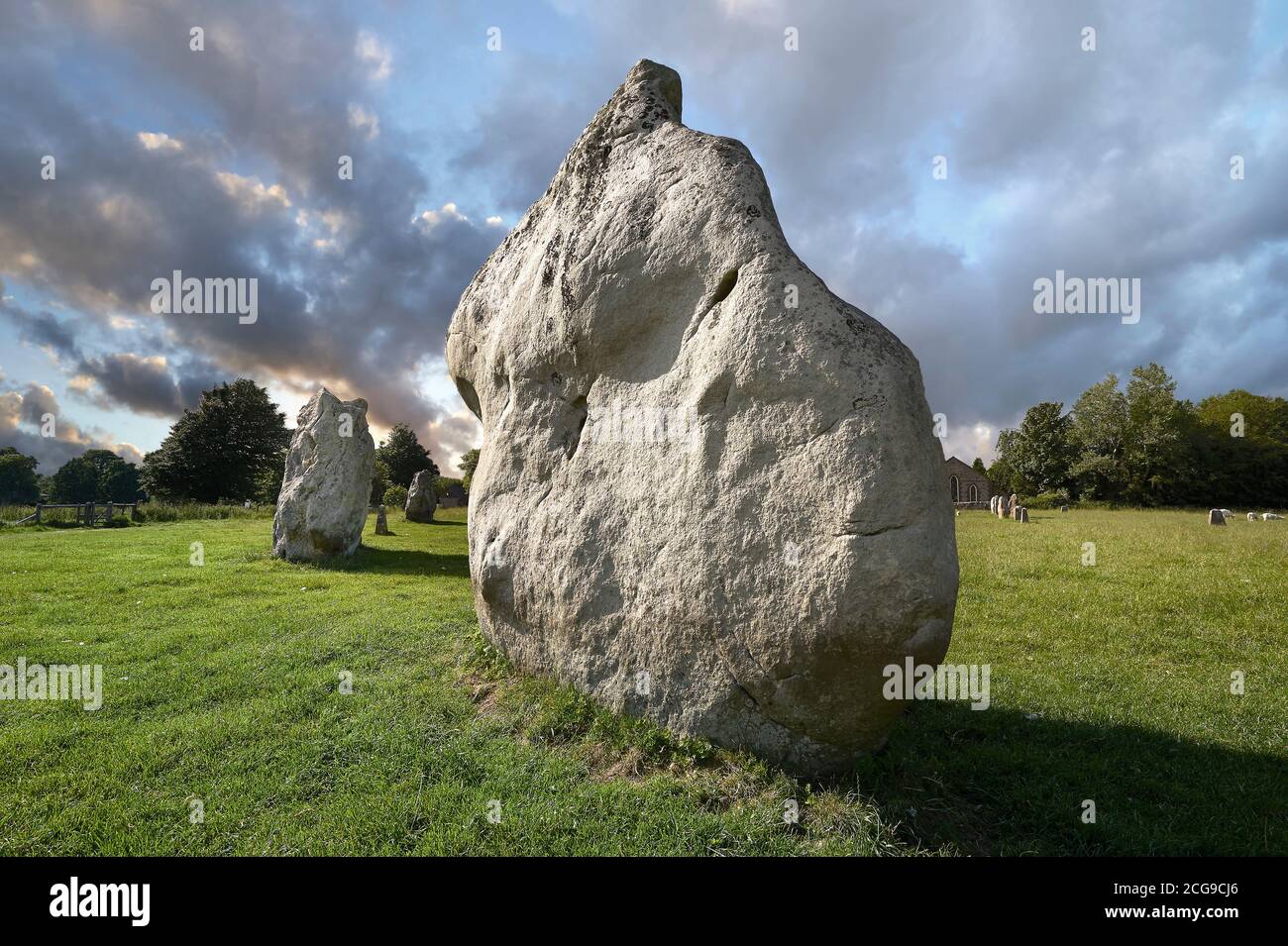 Avebury Neolithic standing stone Circle the largest in England at sunset, Wiltshire, England, Europe Stock Photo