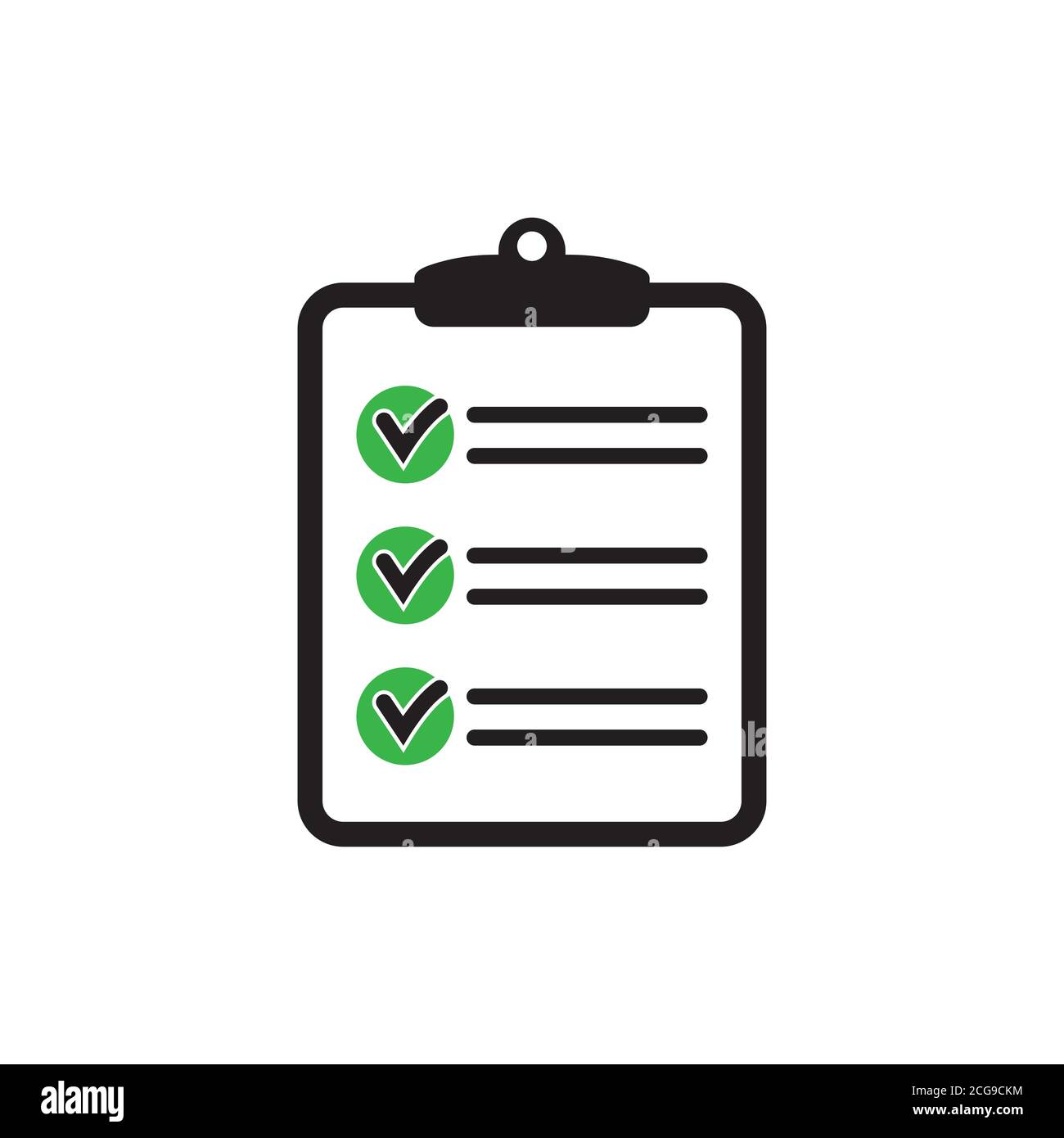 Clipboard with checklist icon for web with green check boxes isolated ...