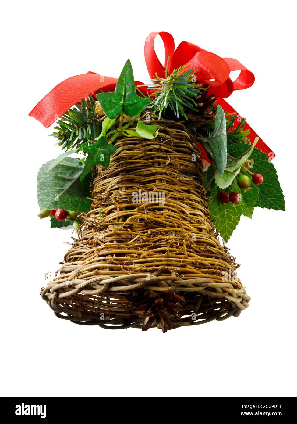 Hand made wicker hand made Chrimas bell decoration, cut out Stock Photo