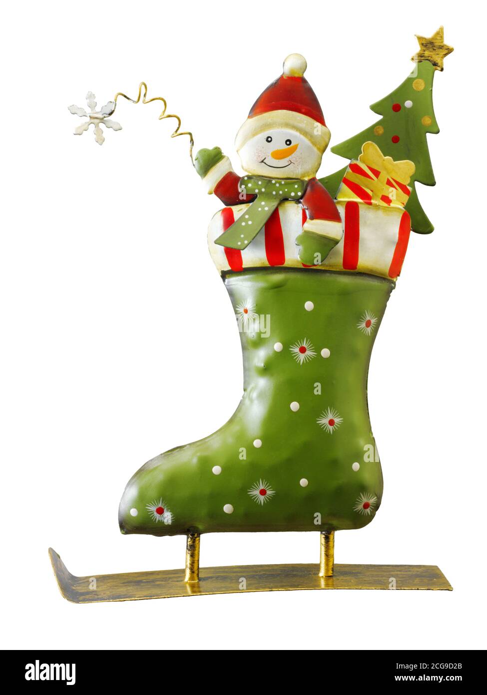 Christmas hand decorated skate with Santa Claus & tree , cut out Stock Photo