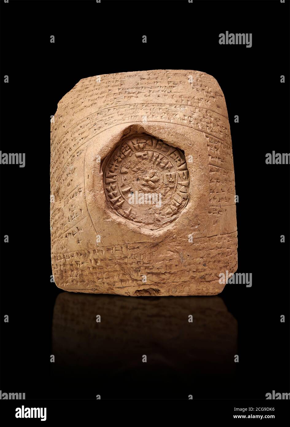 Hittite cuneiform clay tablet,  Hattusa, Hittite  Kingdom 1600-1200 BC, Bogazkale archaeological Museum, Turkey. Black background Stock Photo