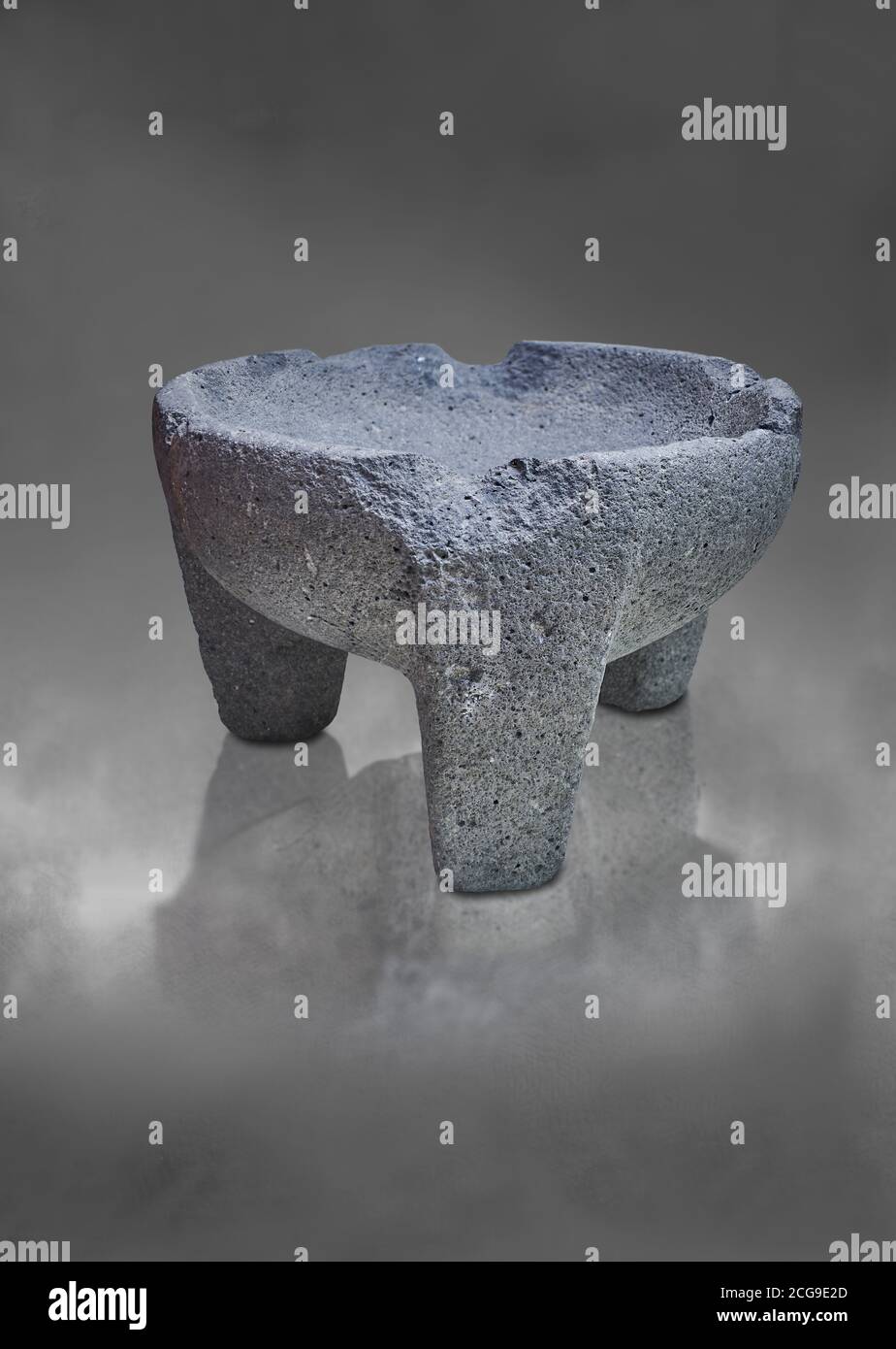 Hittite stone mortar for grinding grain from Hittite capital Hattusa, Hittite New Kingdom 1650-1450 BC, Bogazkale archaeological Museum, Turkey. Grey Stock Photo