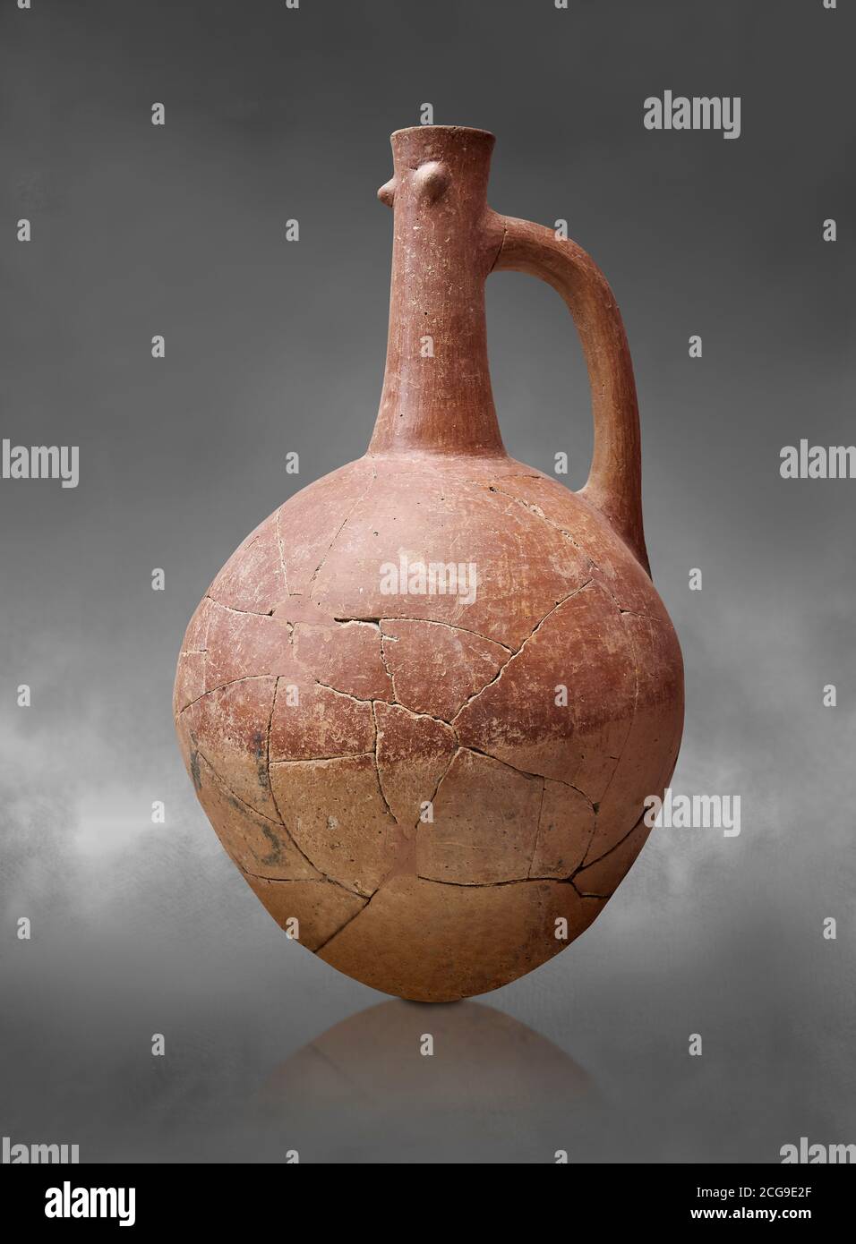 Hittite pottery jug with raised eyes from Hittite capital Hattusa, Hittite  Middle  Kingdom 1650-1450 BC, Bogazkale archaeological Museum, Turkey. Gre Stock Photo