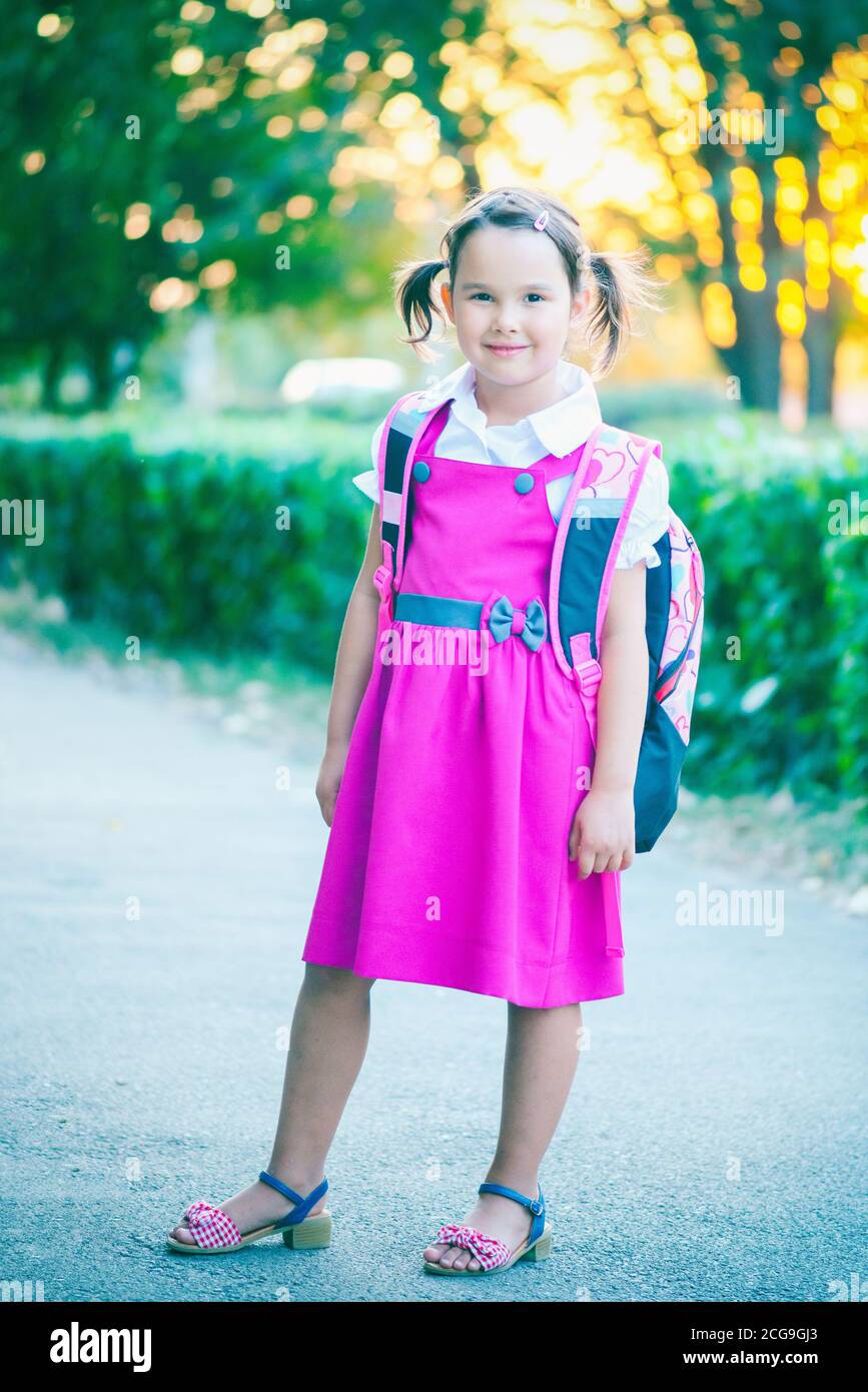 beautiful little girl prepared  for school Stock Photo