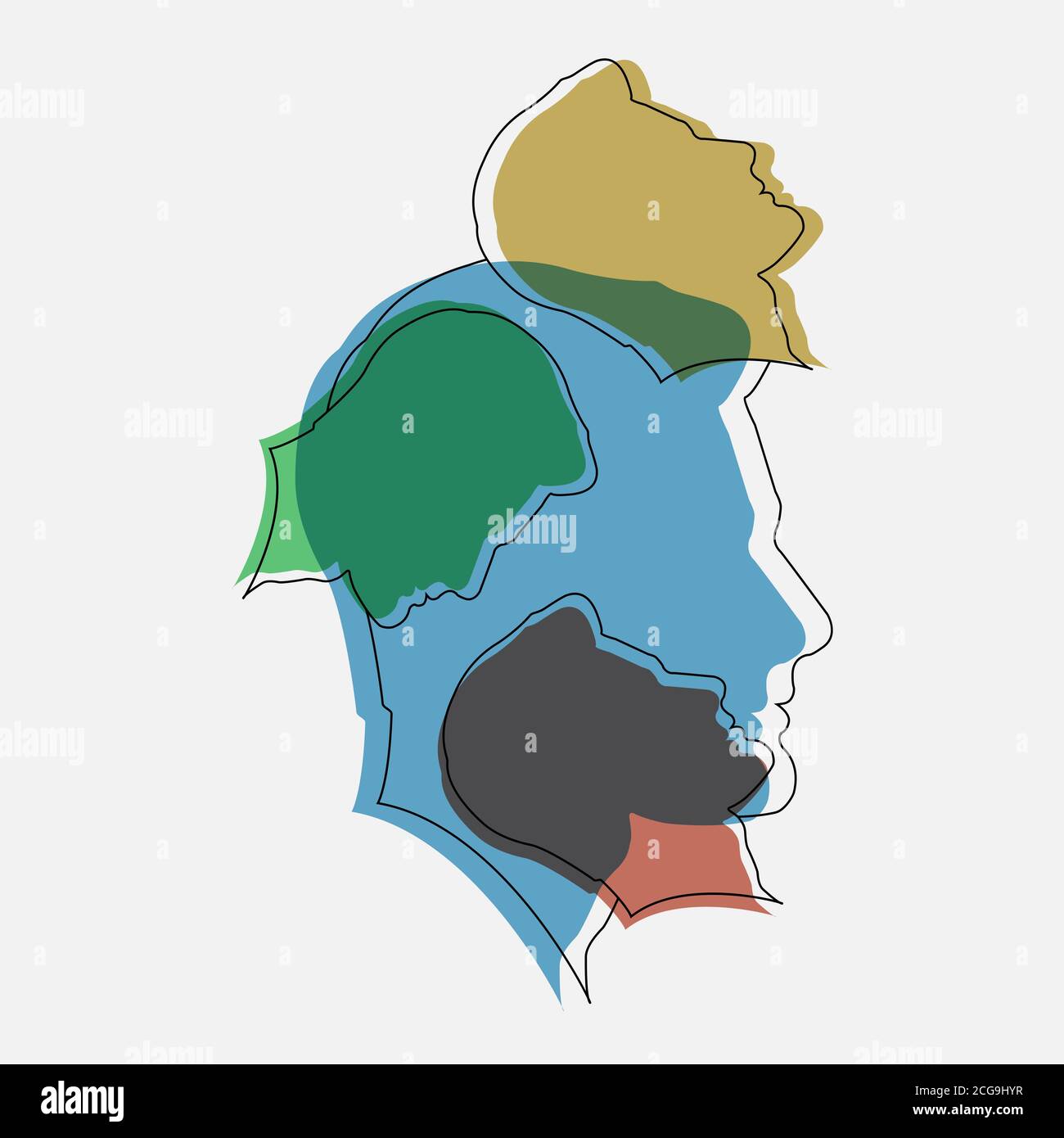 concept of personality diversity. two contours and silhouettes of a male and female face. Stock illustration Stock Vector