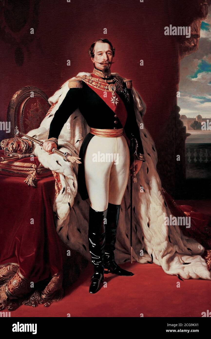 Napoleon III after Franz Xaver Winterhalter, oil on canvas, 1855. Portrait of Charles-Louis Napoléon Bonaparte (1808-1873), the first president of France from 1848 to 1852, and the last French monarch from 1852 to 1870. Stock Photo