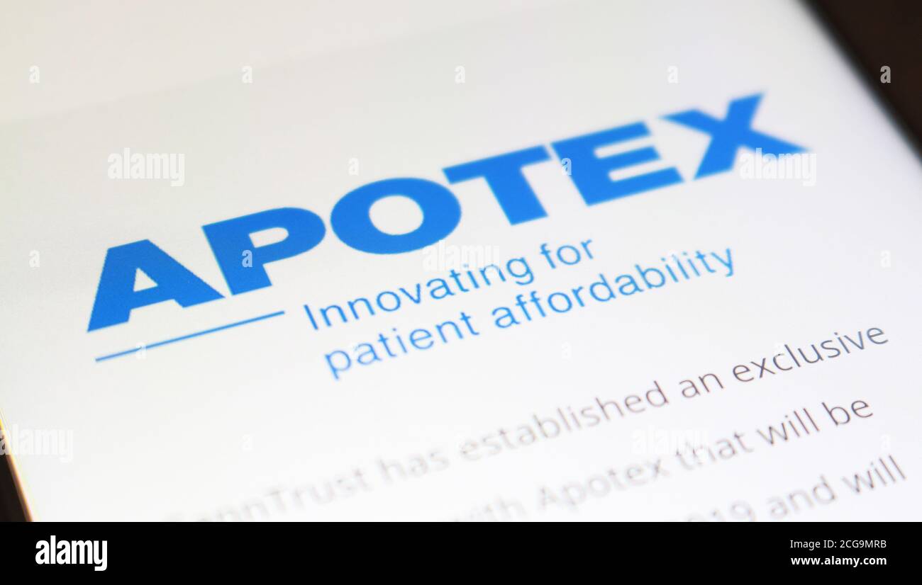 Apotex official website on the screen of smartphone. Apotex Inc. is a Canadian pharmaceutical