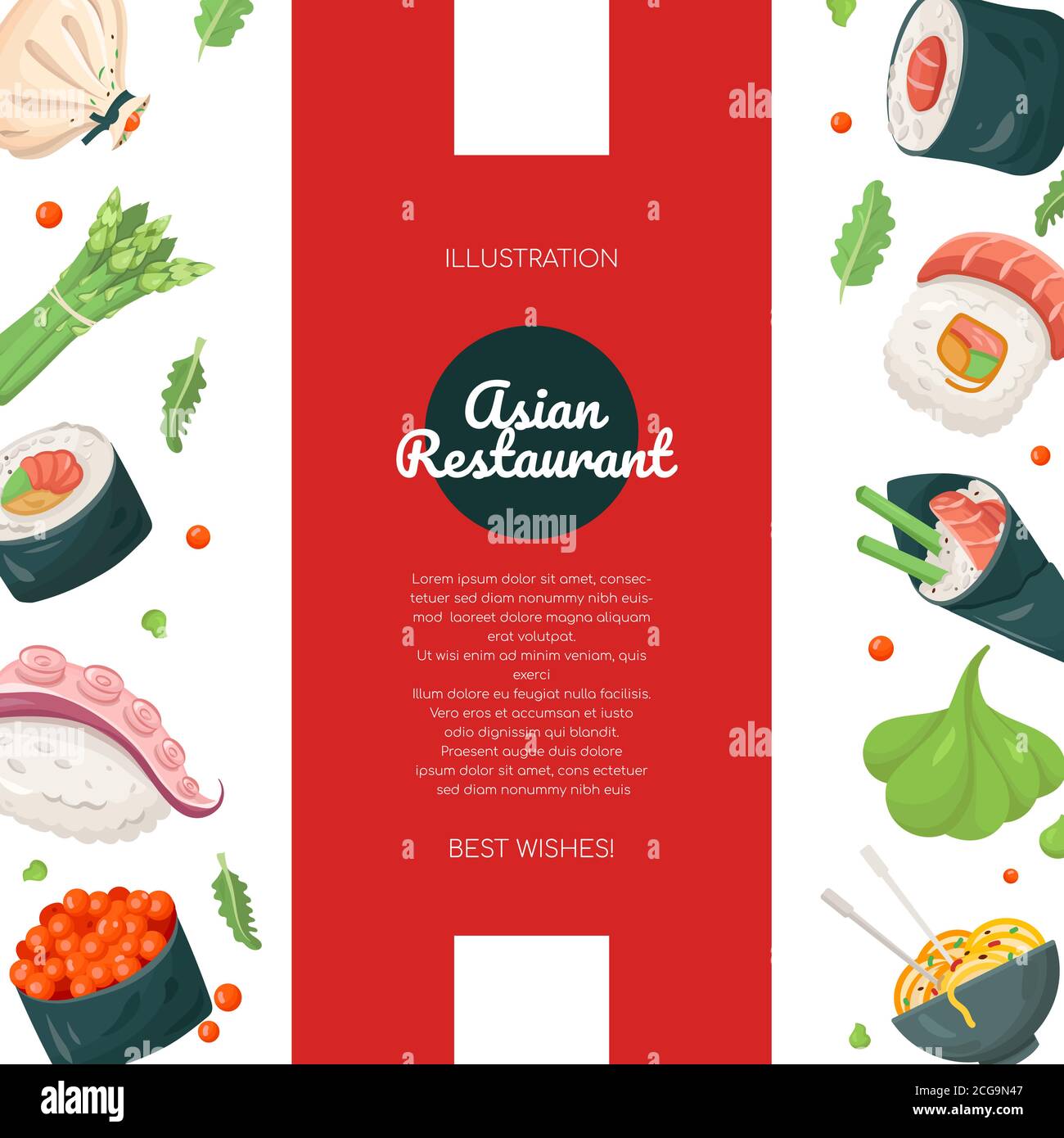 Asian restaurant - vector flat design style banner Stock Vector With Asian Restaurant Menu Template