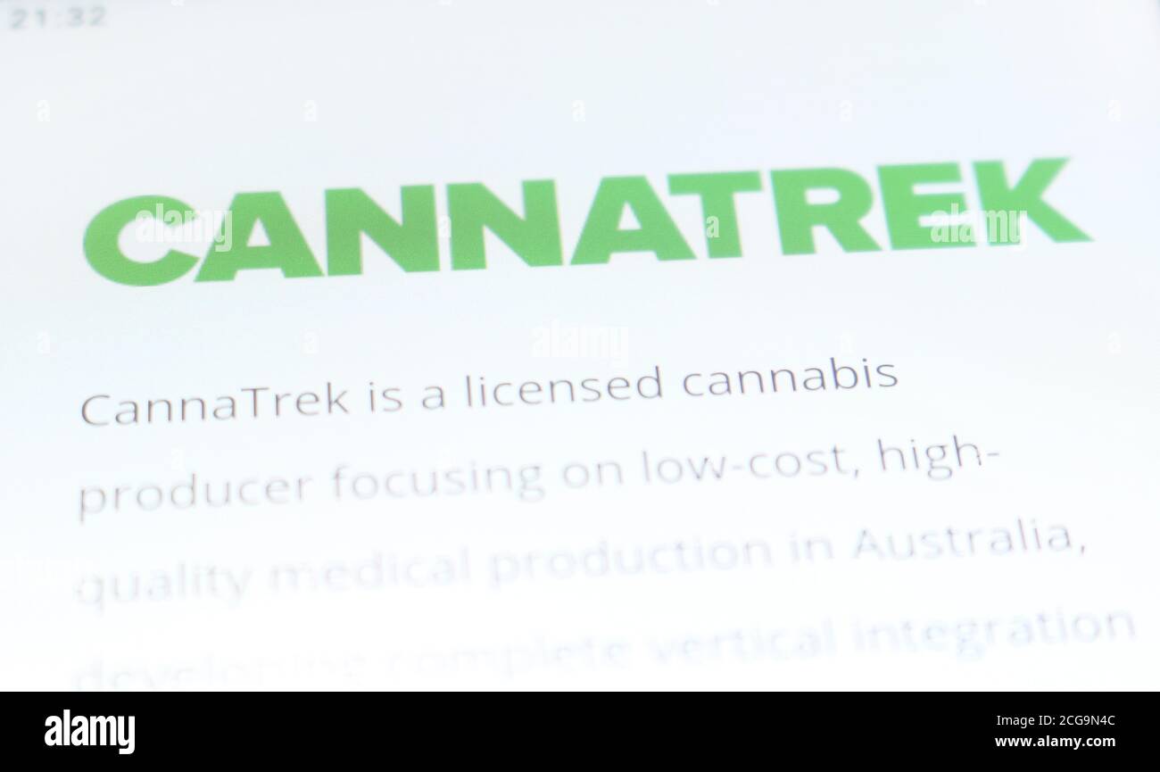 Cannatrek official website on the screen of smartphone. Cannatrek is a first mover, at scale, in the fledgling Australian cannabis industry. Stock Photo