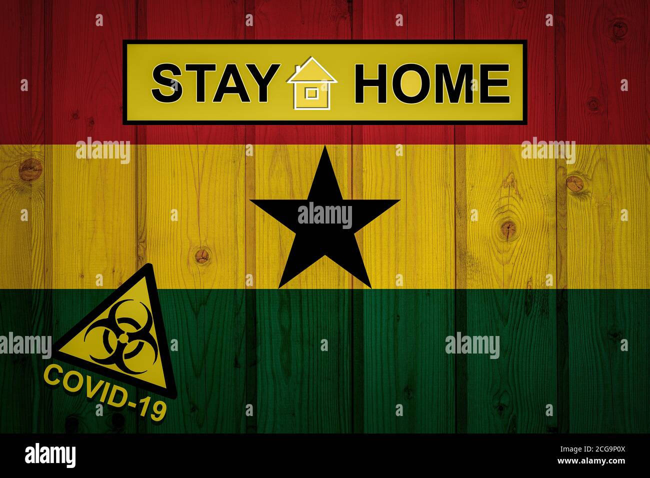 Flag of the Ghana in original proportions. Quarantine and isolation Stay at home. flag with