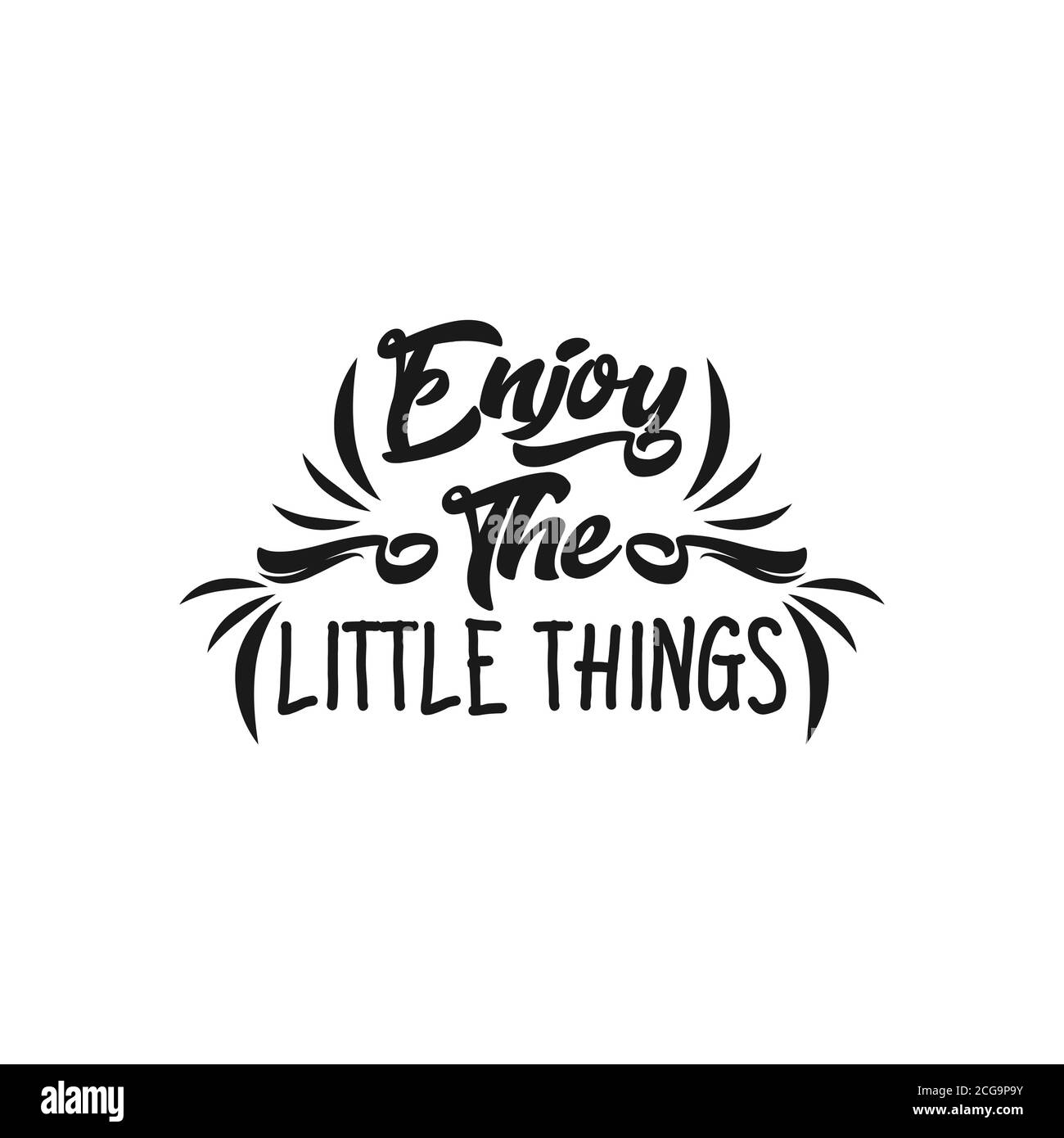Enjoy the little things hand lettering motivational quote banner. Vector typographic inspirational citation poster. Stock Vector