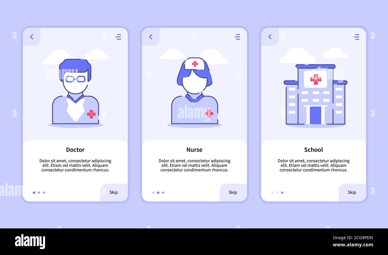 Medical icon doctor nurse hospital onboarding screen for mobile apps ...