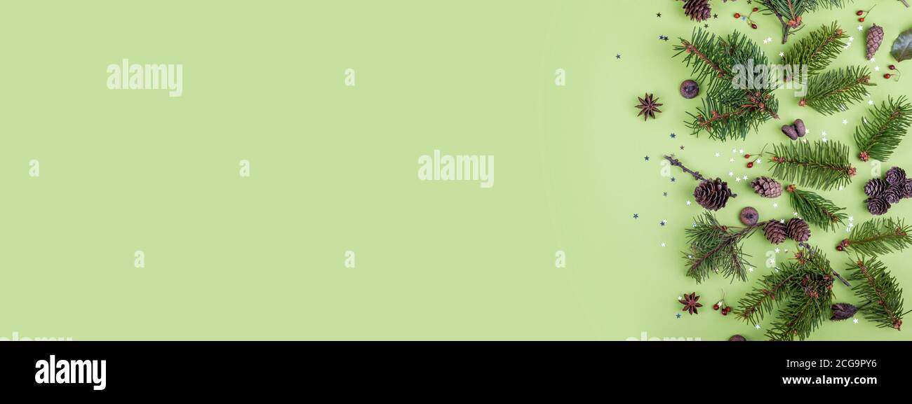 Christmas and Happy New Year Banner template with Fir tree branches ...