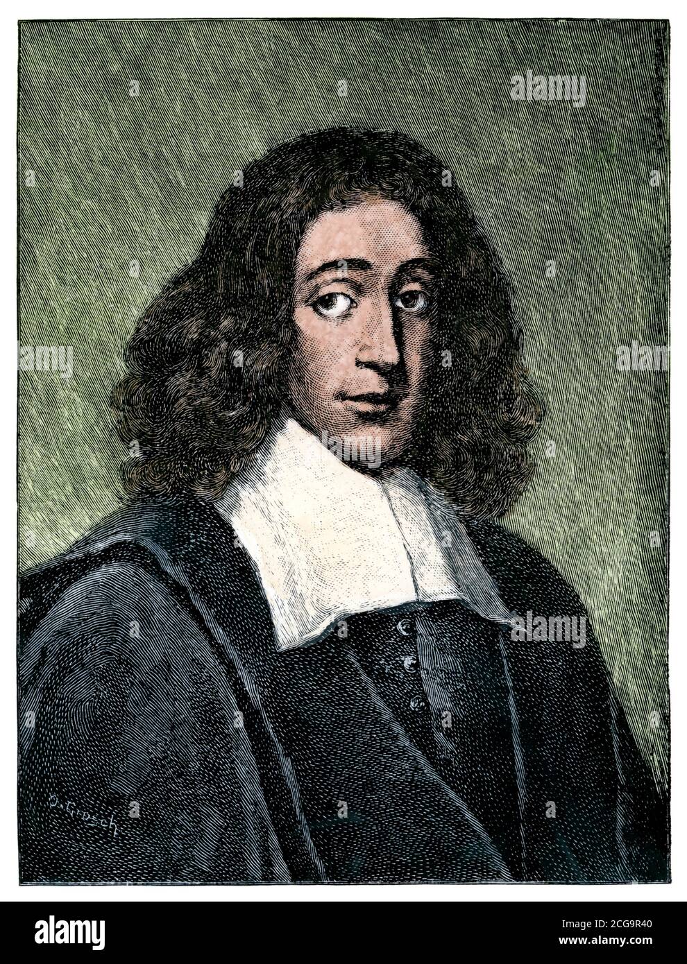 Baruch Spinoza Hand-colored engraving Stock Photo