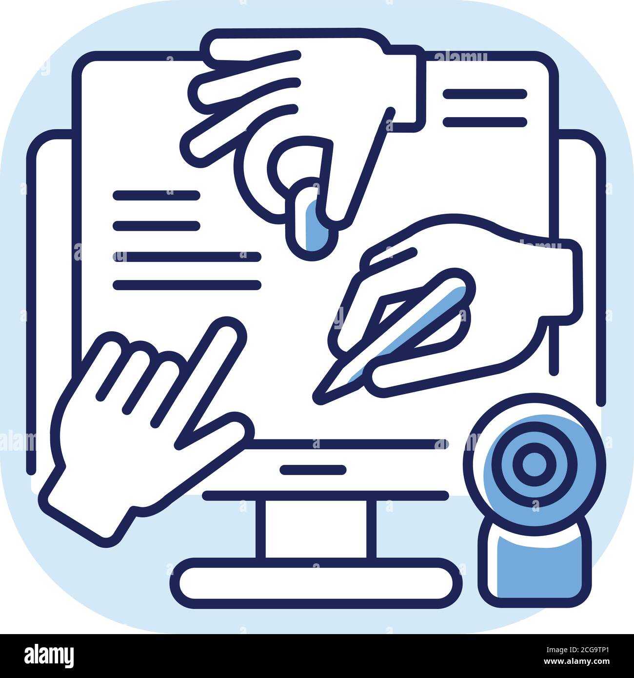 All hands meeting blue RGB color icon Stock Vector