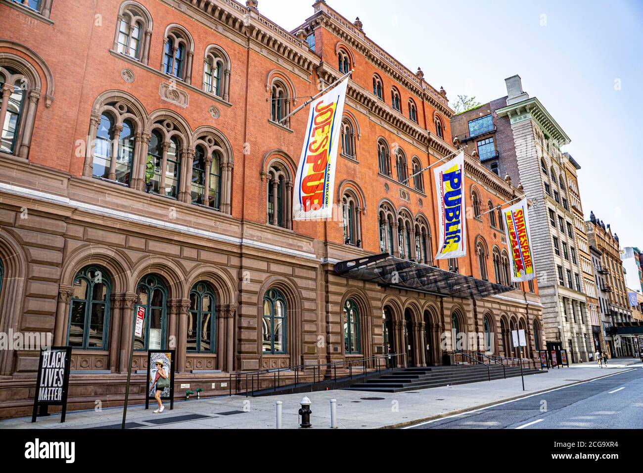 Public Theater, Exterior Façade and Street Scene, 425 Lafayette Street, New York City, New York, USA Stock Photo