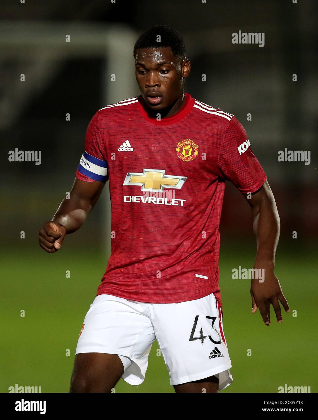 Manchester United's Teden Mengi during the EFL Trophy Northern Group B match at the Peninsula Stadium, Salford Stock Photo - Alamy