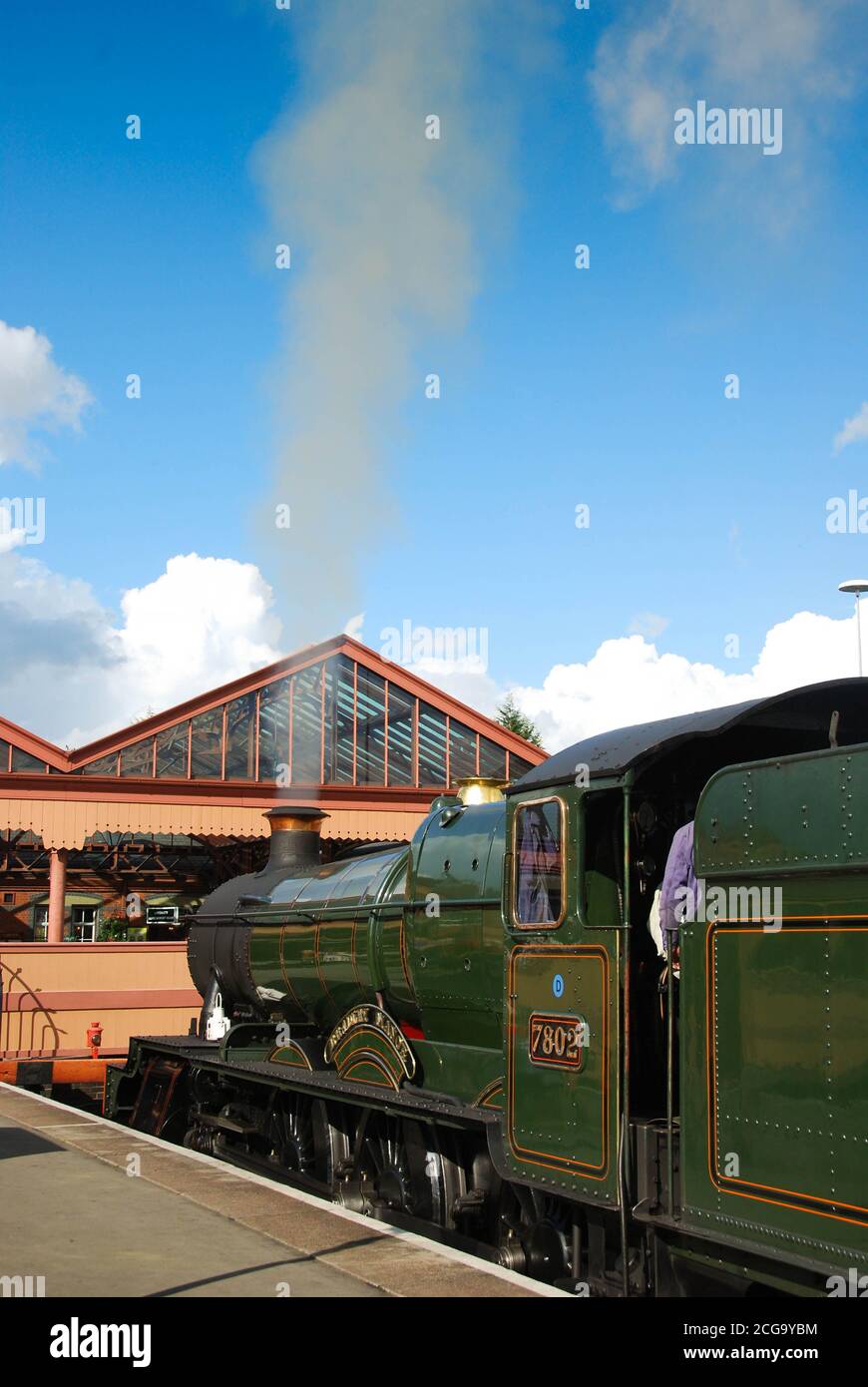 Kidderminster, England - September 2016: The Severn Valley Railway’s steam engine “Bradley Manor” alongside a platform at Kidderminster station. Stock Photo