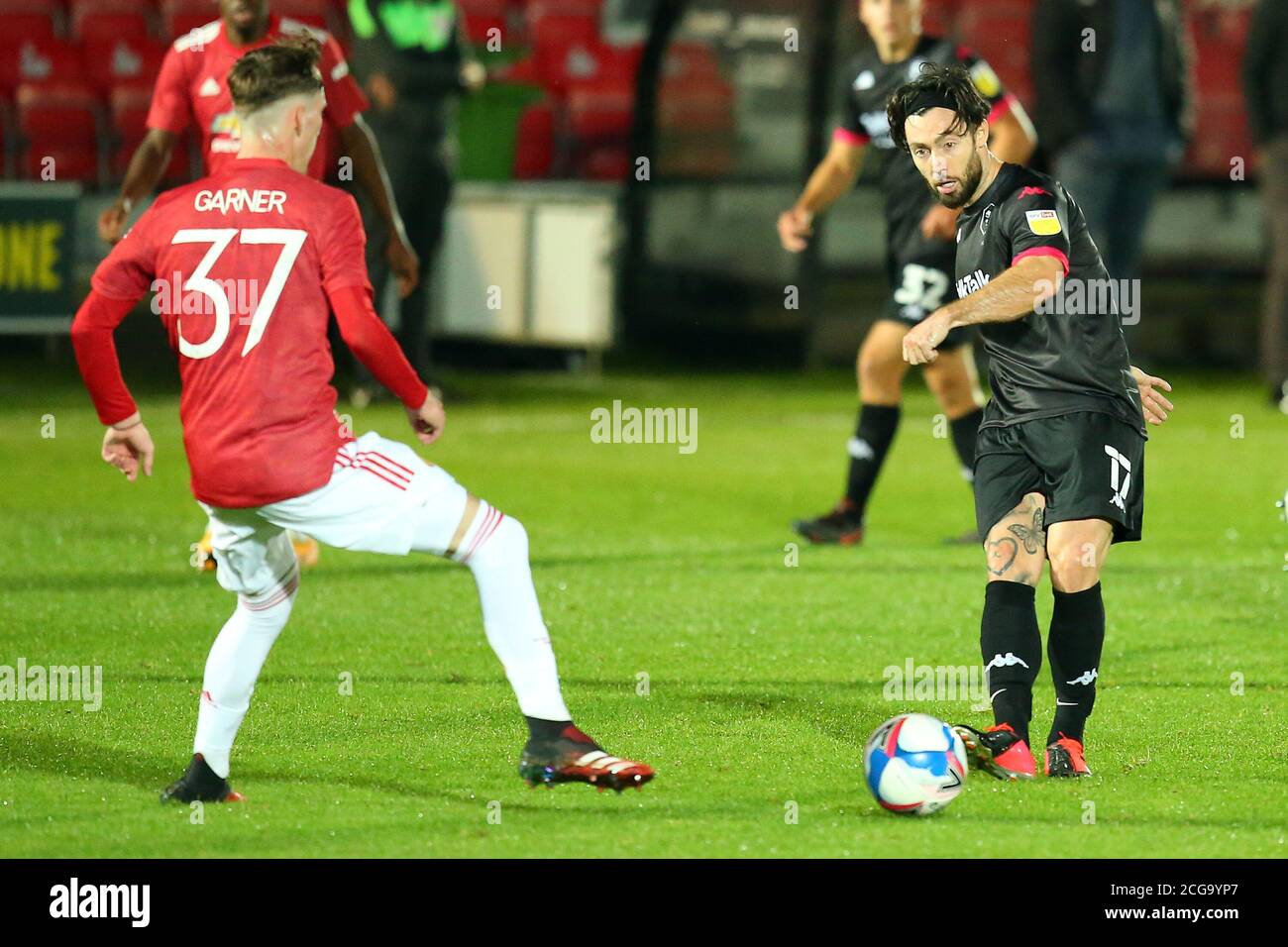 SALFORD, ENGLAND. SEPTEMBER 9TH 2020 Salfords Richie Towell plays the ball forward during the EFL Trophy match between Salford City and Manchester United at Moor Lane, Salford. (Credit: Chris Donnelly | MI News) Credit: MI News & Sport /Alamy Live News Stock Photo