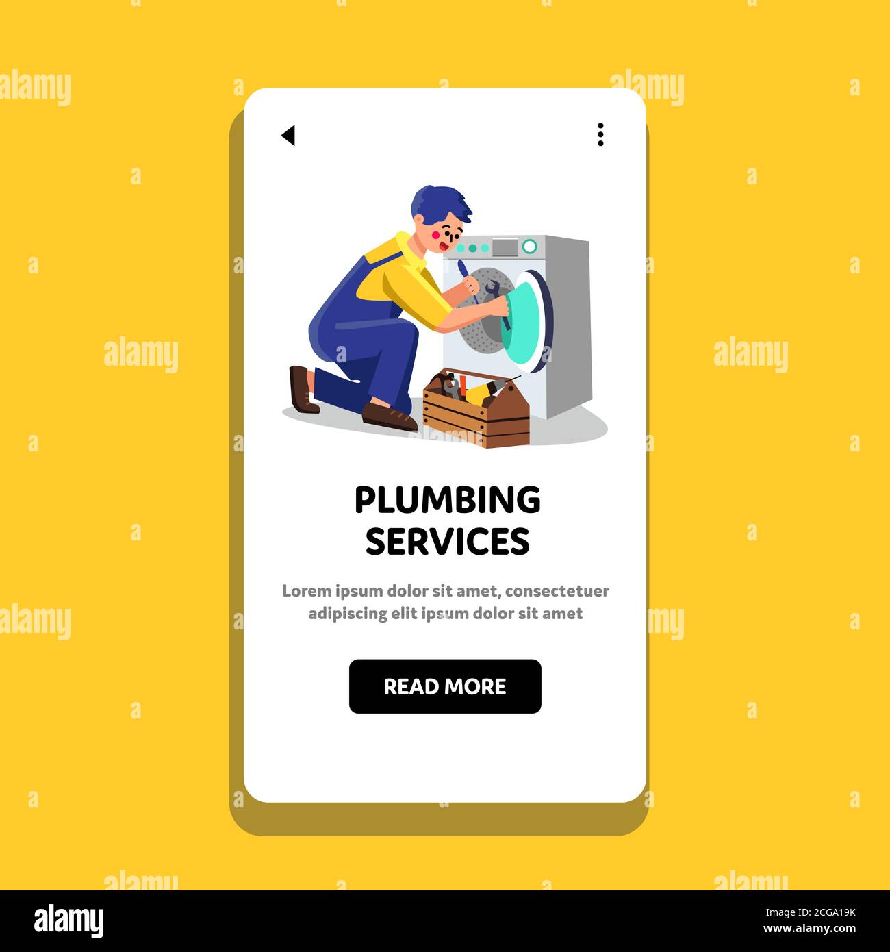 Plumbing Service Worker Fix Washing Machine Vector Stock Vector Image