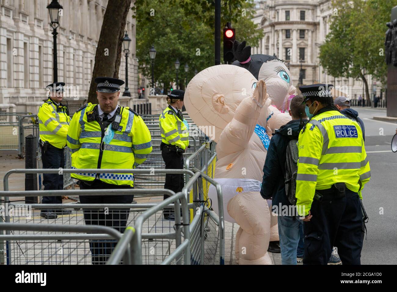 London, UK. 9th Sep, 2020. Fathers for Justice demonstration with two large blow up dolls, outside Downing Street, UK Credit: Ian Davidson/Alamy Live News Stock Photo
