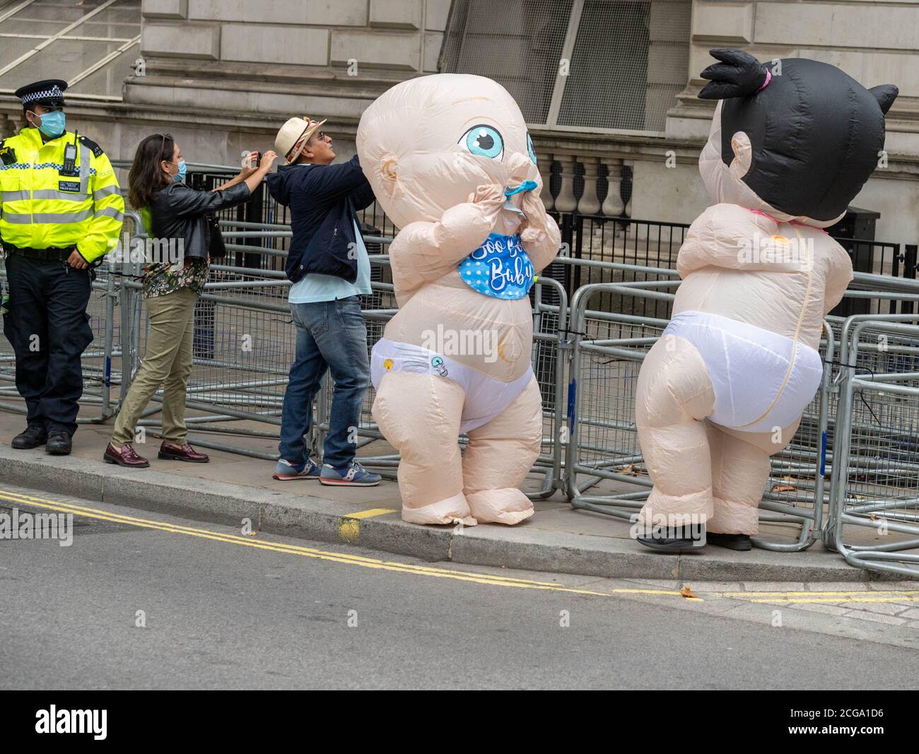 London, UK. 9th Sep, 2020. Fathers for Justice demonstration with two large blow up dolls, outside Downing Street, UK Credit: Ian Davidson/Alamy Live News Stock Photo