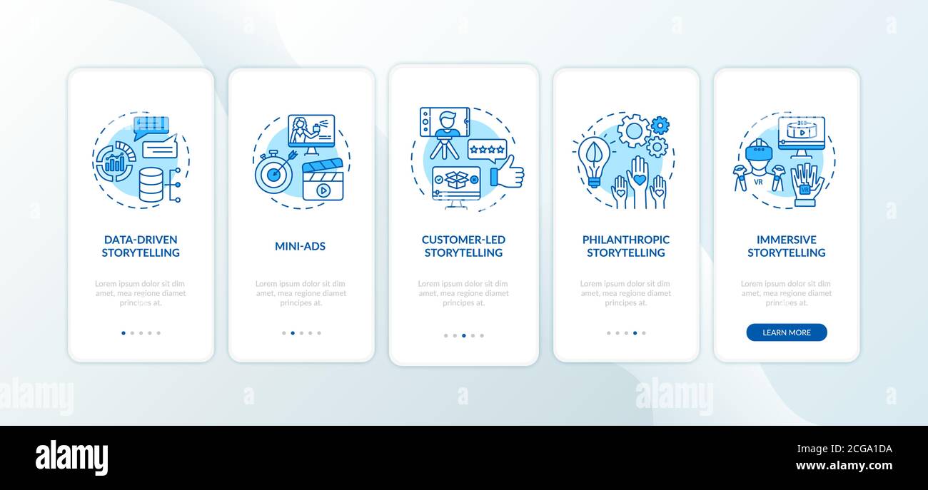 Storytelling marketing onboarding mobile app page screen with concepts ...