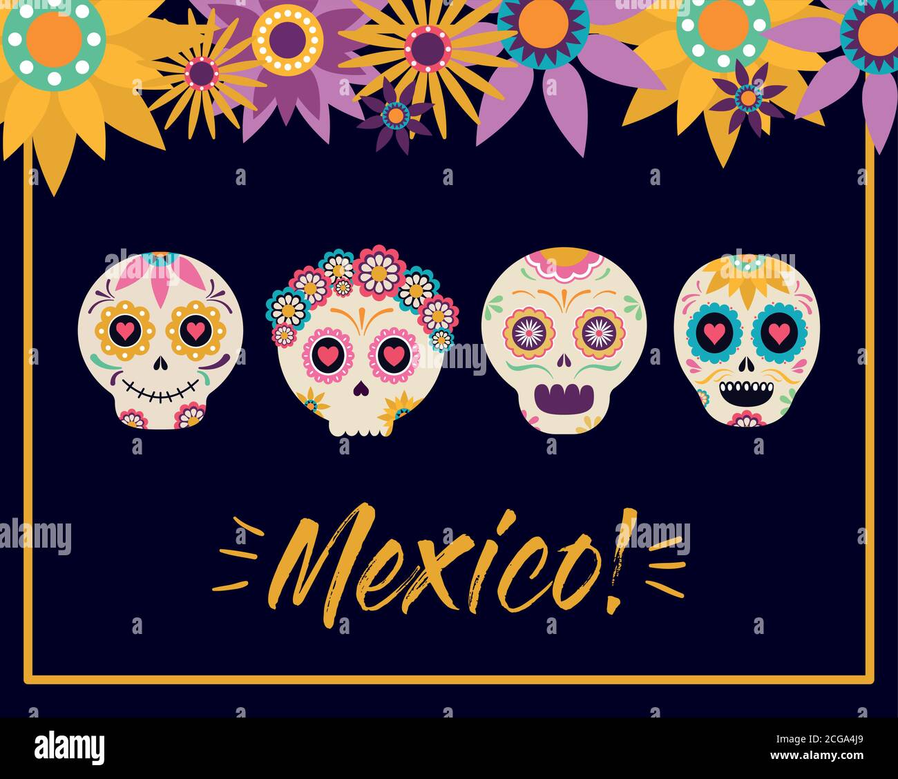 mexican skull heads with flowers vector design Stock Vector Image & Art ...