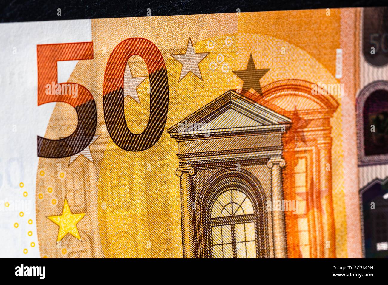 Selective focus on detail of euro banknotes. Close up macro detail of ...