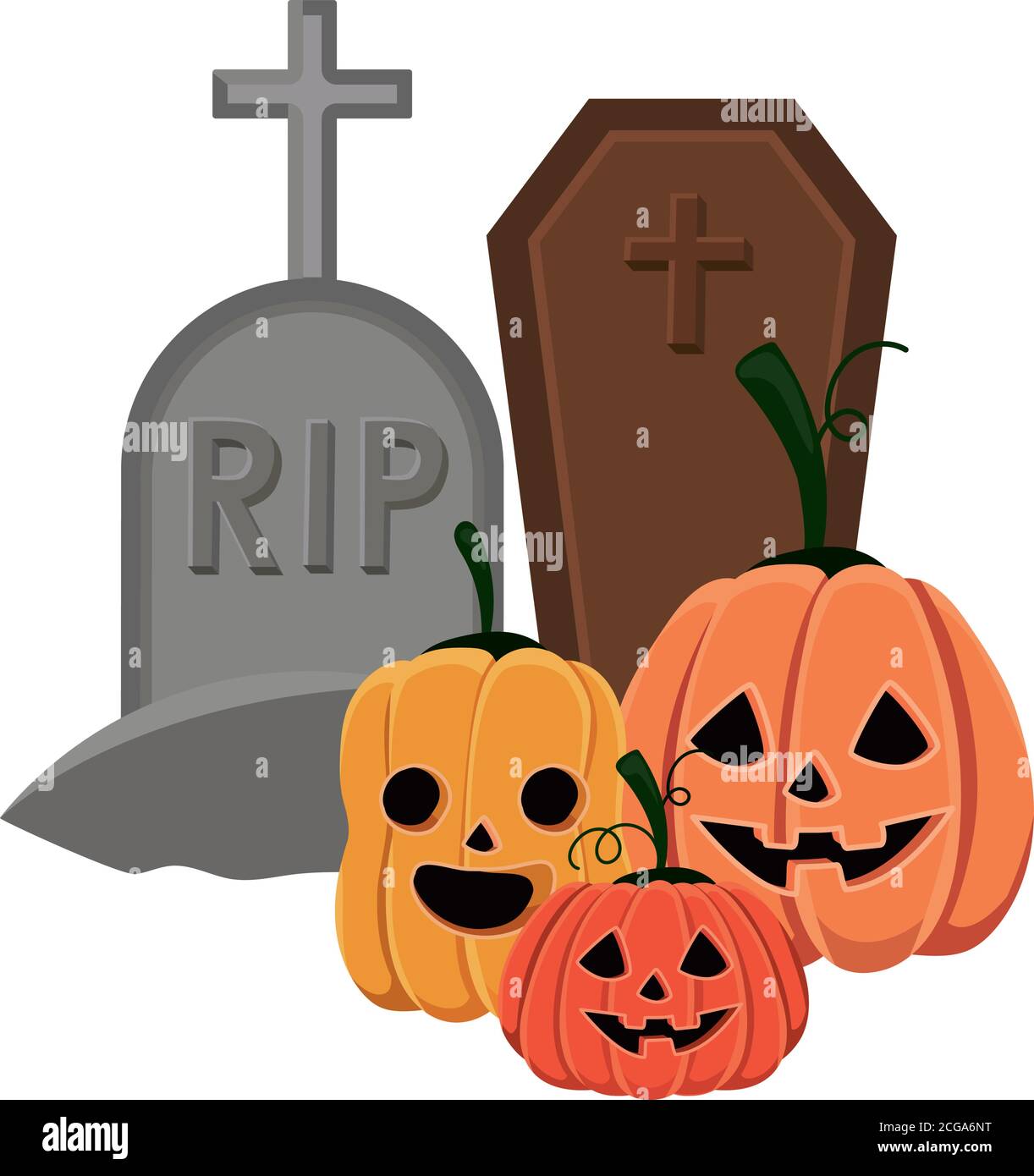 Halloween pumpkins cartoons with graves vector design Stock Vector