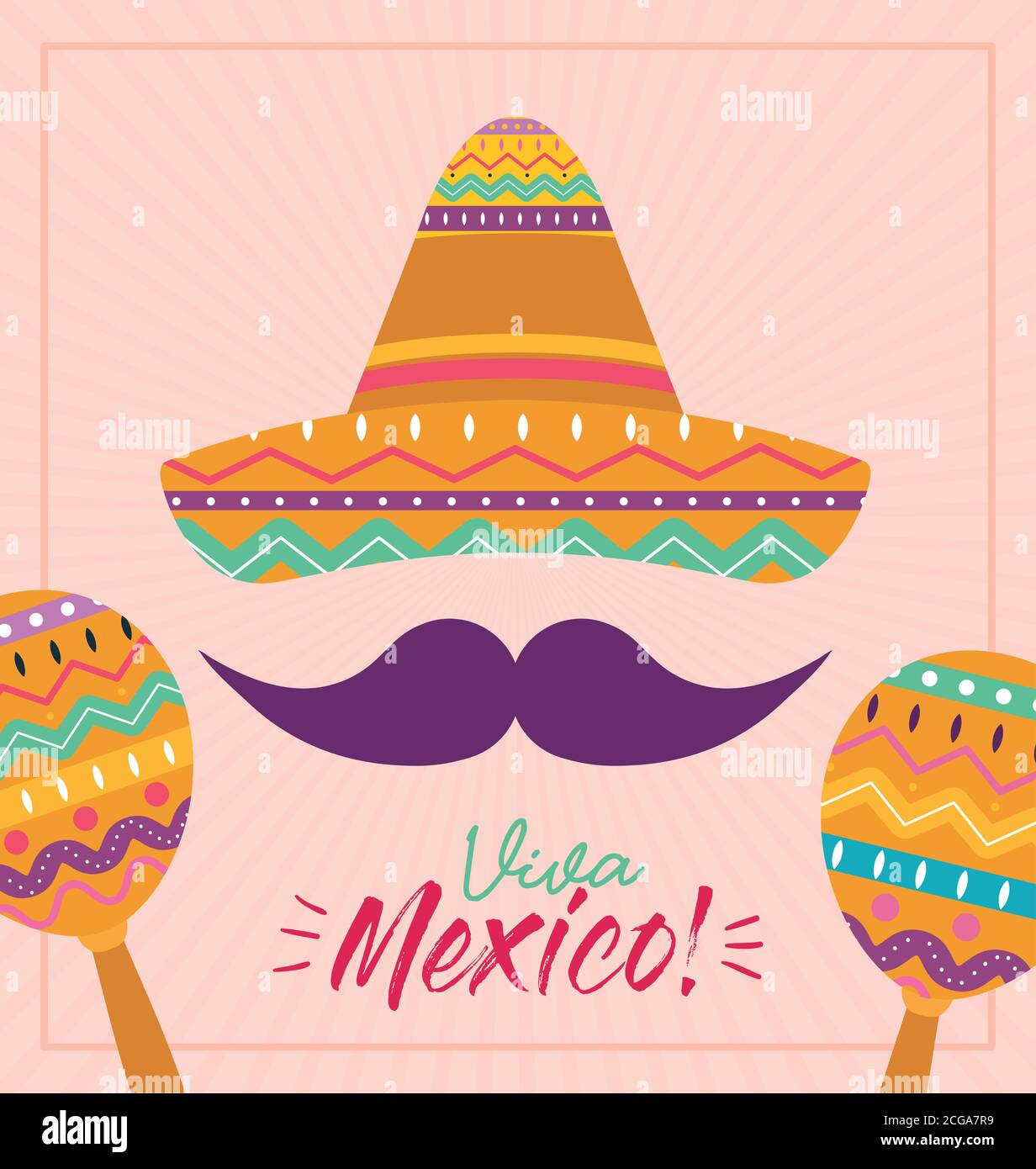 Mexican hat with mustache and maracas vector design Stock Vector Image ...