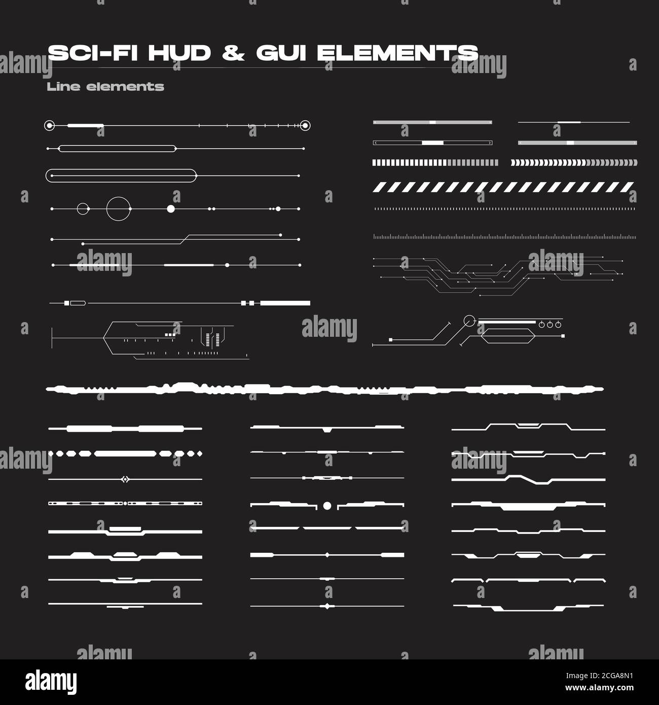 Abstract futuristic sci-fi concept user interface HUD. Vector set of linear techno futuristic vector graphic elements. Stock Vector