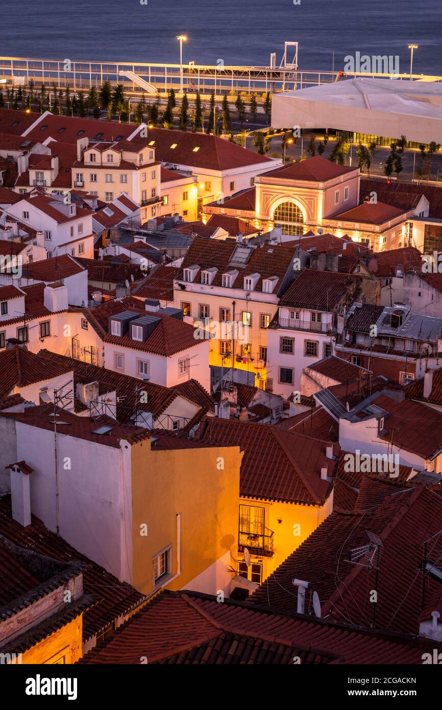 Beautiful view to old historic city buildings in central Lisbon, Portugal Stock Photo