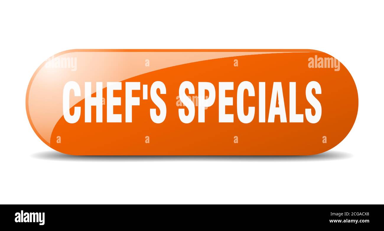 chef's specials button. rounded glass sign. sticker. banner Stock
