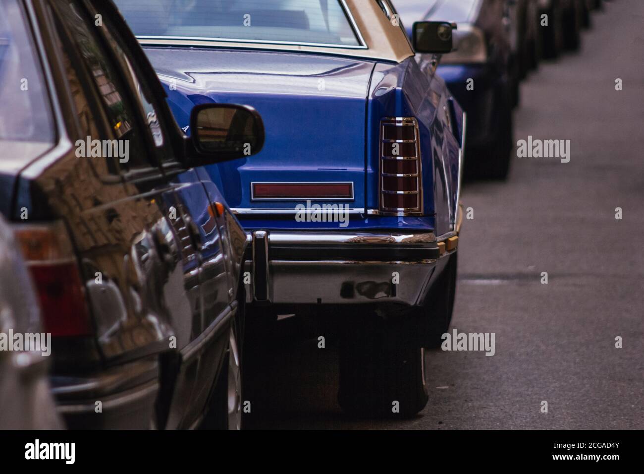 retro american car of the 70s on the street of the city Stock Photo