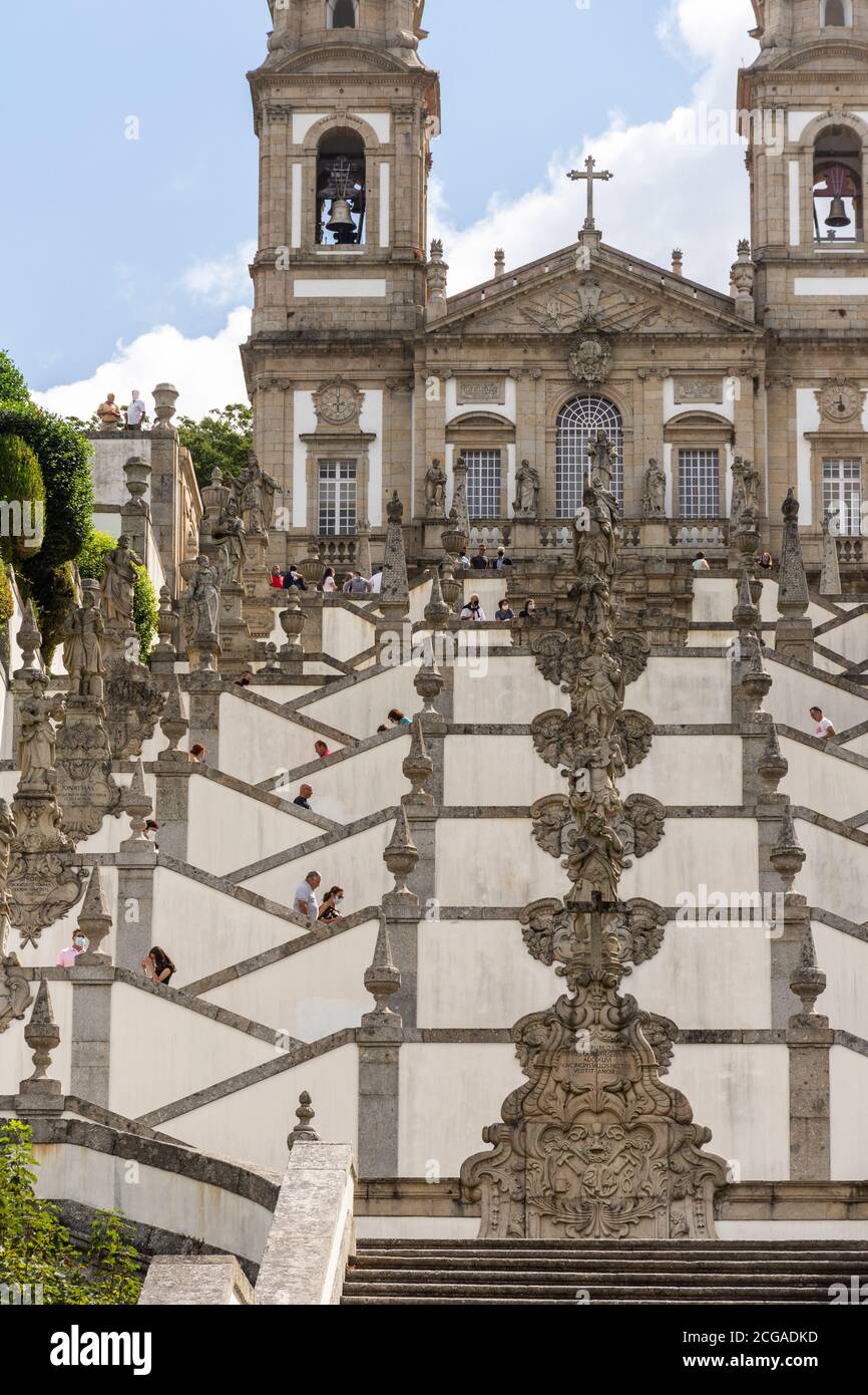 Beautiful view to old historic staircase of Bom Jesus do Monte church, Braga, Portugal Stock Photo
