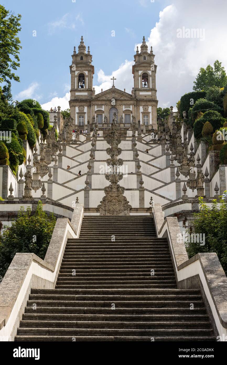 Beautiful view to old historic staircase of Bom Jesus do Monte church, Braga, Portugal Stock Photo
