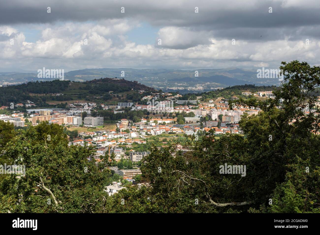 Beautiful view to city and green woods from Bom Jesus do Monte Church in Braga, Portugal Stock Photo