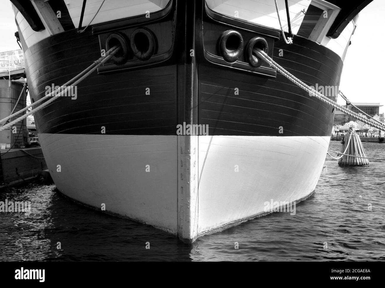 The prow of the USS Constellation at the Inner Harbor in Baltimore, Maryland. Stock Photo